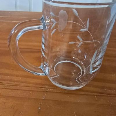 Princess House Heritage Etched Glass Cake Dome & Set of 6 mugs