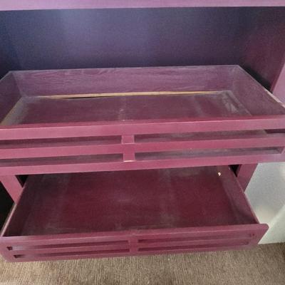 Rustic Burgundy Painted Wood Cabinet / Hutch