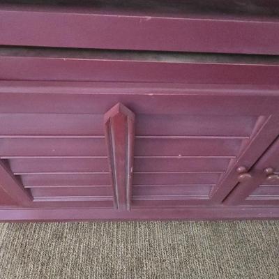 Rustic Burgundy Painted Wood Cabinet / Hutch