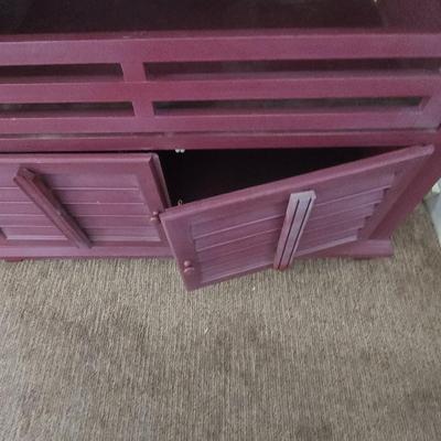 Rustic Burgundy Painted Wood Cabinet / Hutch