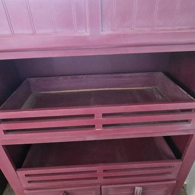 Rustic Burgundy Painted Wood Cabinet / Hutch