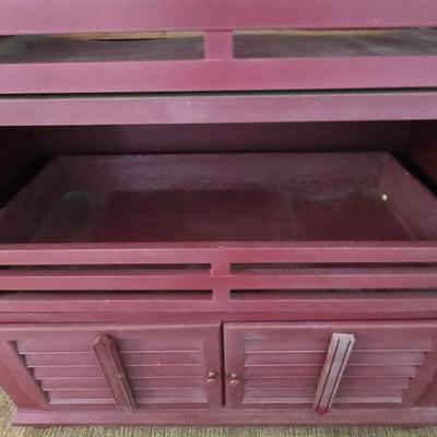 Rustic Burgundy Painted Wood Cabinet / Hutch