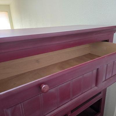 Rustic Burgundy Painted Wood Cabinet / Hutch