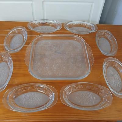 Princess House Fantasia Clear Glass Bakeware & Serving Set – 9 Pieces