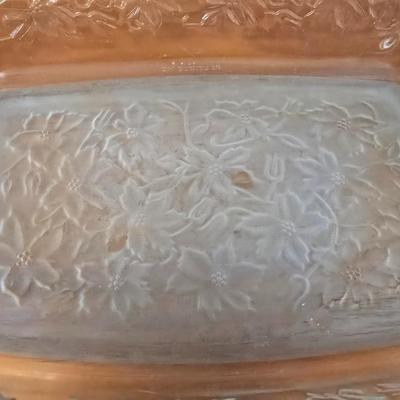 Princess House Fantasia Etched Glass Bakeware roasting pots– Set of 2 with 1 lid and metal racks