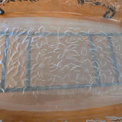 Princess House Fantasia Etched Glass Bakeware roasting pots– Set of 2 with 1 lid and metal racks