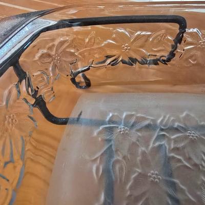 Princess House Fantasia Etched Glass Bakeware roasting pots– Set of 2 with 1 lid and metal racks