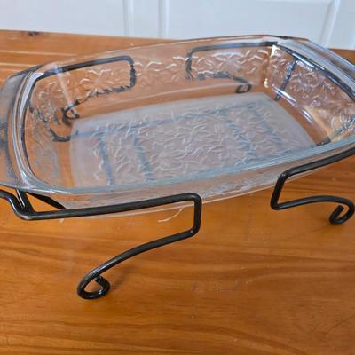 Princess House Fantasia Etched Glass Bakeware roasting pots– Set of 2 with 1 lid and metal racks