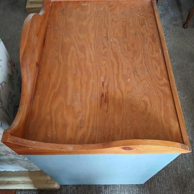 Vintage Wood Cabinet with Blue Base & Pine Top