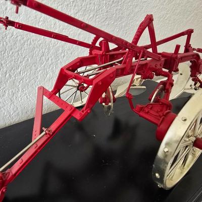 Limited Edition Cast Metal Farm Plow Replica – Red & Silver on Display Base