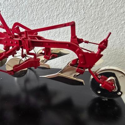 Limited Edition Cast Metal Farm Plow Replica – Red & Silver on Display Base