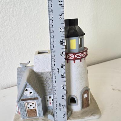 Ceramic Lighthouse Tealight Holder – Coastal Cottage Decor