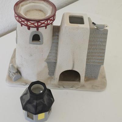 Ceramic Lighthouse Tealight Holder – Coastal Cottage Decor