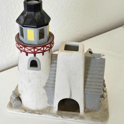 Ceramic Lighthouse Tealight Holder – Coastal Cottage Decor