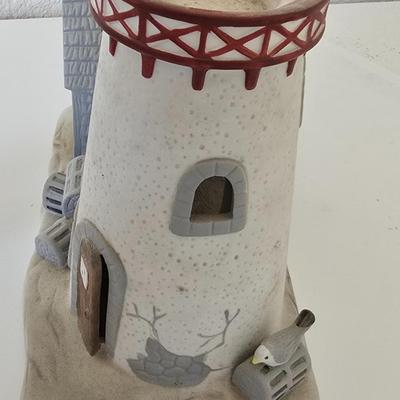 Ceramic Lighthouse Tealight Holder – Coastal Cottage Decor