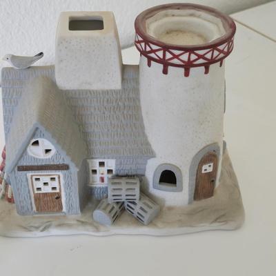 Ceramic Lighthouse Tealight Holder – Coastal Cottage Decor