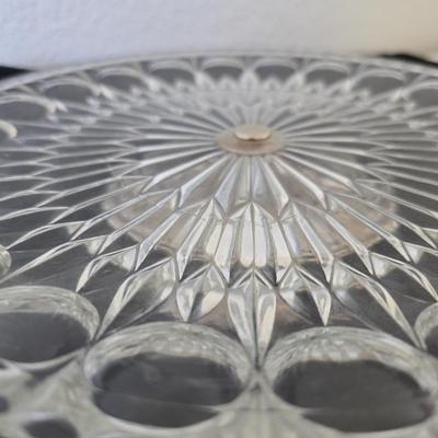 Retro Entertaining Set – Pink Deviled Egg Platter, Pressed Glass Serving Plate & Flared Bud Vase