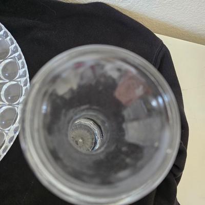 Retro Entertaining Set – Pink Deviled Egg Platter, Pressed Glass Serving Plate & Flared Bud Vase