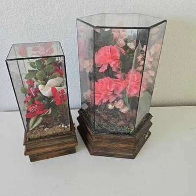 Vintage Glass Faux Floral Keepsake Terrarium music boxes – Set of 2