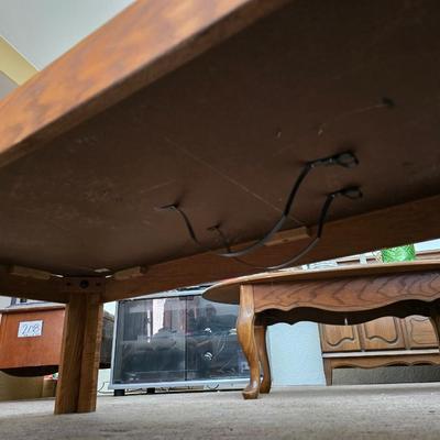 Vintage Oak Coffee Table with Inlaid Parquet Top