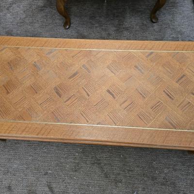 Vintage Oak Coffee Table with Inlaid Parquet Top