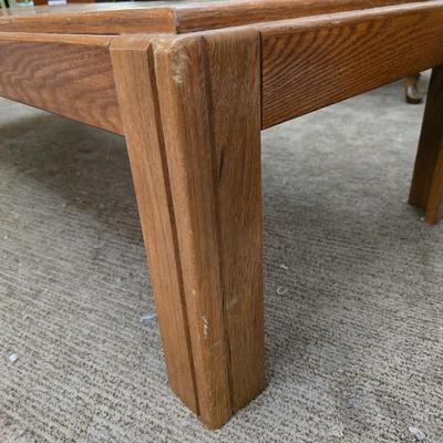 Vintage Oak Coffee Table with Inlaid Parquet Top