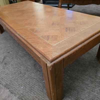 Vintage Oak Coffee Table with Inlaid Parquet Top