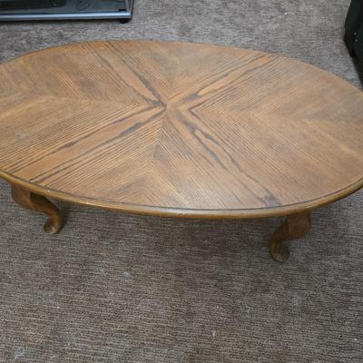 Vintage Oval Wood Coffee Table with Cabriole Legs – 16”H x 46”W x 26”D