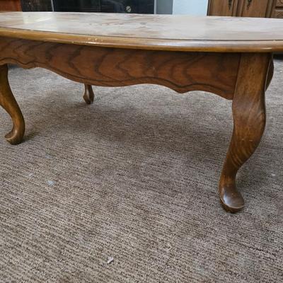 Vintage Oval Wood Coffee Table with Cabriole Legs – 16”H x 46”W x 26”D