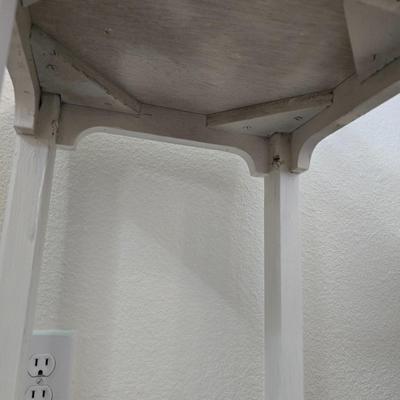 White Painted Wood Side Table with Lower Shelf + Metal & Wicker Basket