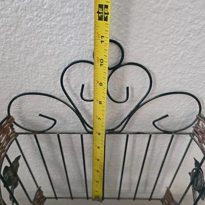 White Painted Wood Side Table with Lower Shelf + Metal & Wicker Basket