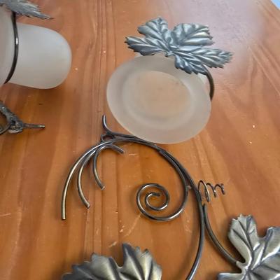 Decorative Home Accent Lot – Green Glass Vase, Leaf Sconce, Porcelain Napkin Rings & More