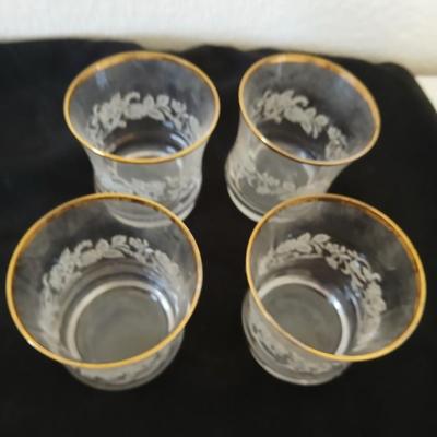 Mikasa “Antique Lace” Etched Crystal Tumblers with Gold Rim – Set of 4 - 2 Sets available