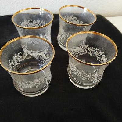 Mikasa “Antique Lace” Etched Crystal Tumblers with Gold Rim – Set of 4 - 2 Sets available