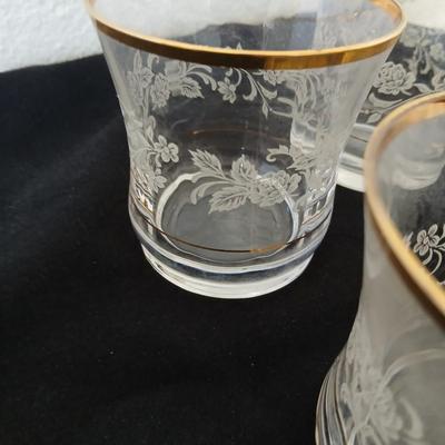 Mikasa “Antique Lace” Etched Crystal Tumblers with Gold Rim – Set of 4 - 2 Sets available