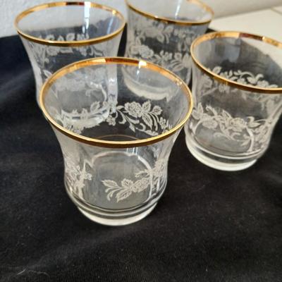 Mikasa “Antique Lace” Etched Crystal Tumblers with Gold Rim – Set of 4 - 2 Sets available