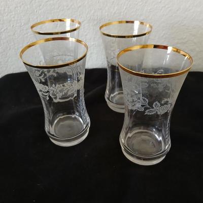 Mikasa “Antique Lace” Etched Crystal Beverage Glasses with Gold Rim – Set of 4 - 2 sets of 4 available