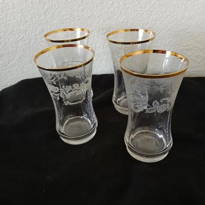 Mikasa “Antique Lace” Etched Crystal Beverage Glasses with Gold Rim – Set of 4 - 2 sets of 4 available