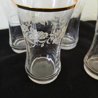Mikasa “Antique Lace” Etched Crystal Beverage Glasses with Gold Rim – Set of 4 - 2 sets of 4 available