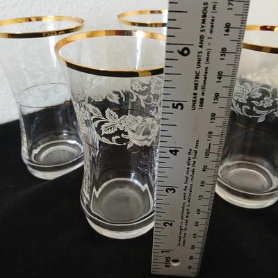 Mikasa “Antique Lace” Etched Crystal Beverage Glasses with Gold Rim – Set of 4 - 2 sets of 4 available