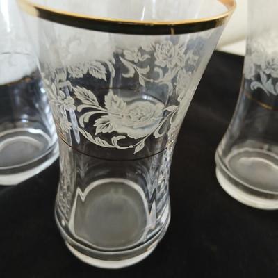 Mikasa “Antique Lace” Etched Crystal Beverage Glasses with Gold Rim – Set of 4 - 2 sets of 4 available