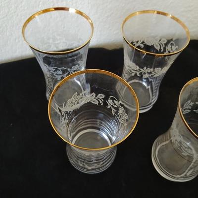 Mikasa “Antique Lace” Etched Crystal Beverage Glasses with Gold Rim – Set of 4 - 2 sets of 4 available