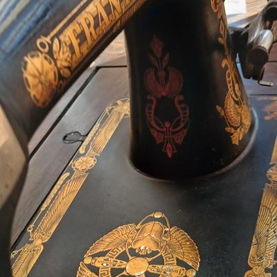 Antique Franklin Treadle Sewing Machine in Oak Cabinet – Ornate Cast Iron Base