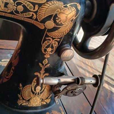 Antique Franklin Treadle Sewing Machine in Oak Cabinet – Ornate Cast Iron Base