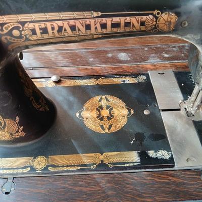 Antique Franklin Treadle Sewing Machine in Oak Cabinet – Ornate Cast Iron Base