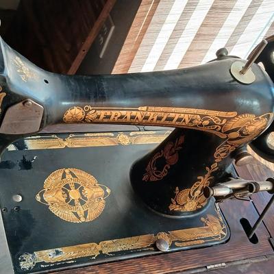 Antique Franklin Treadle Sewing Machine in Oak Cabinet – Ornate Cast Iron Base