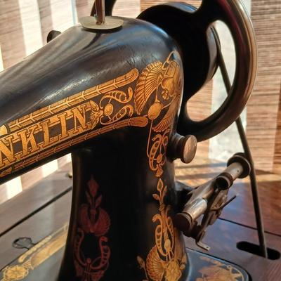 Antique Franklin Treadle Sewing Machine in Oak Cabinet – Ornate Cast Iron Base