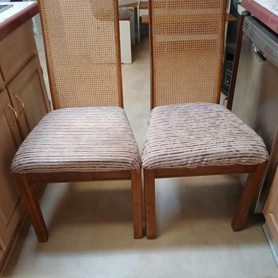 Set of 3 Vintage Cane-Back Dining Chairs with Upholstered Seats