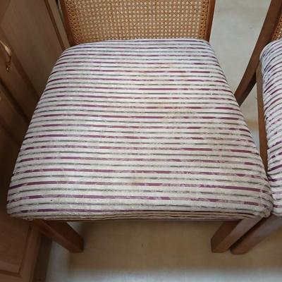 Set of 3 Vintage Cane-Back Dining Chairs with Upholstered Seats