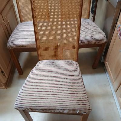 Set of 3 Vintage Cane-Back Dining Chairs with Upholstered Seats